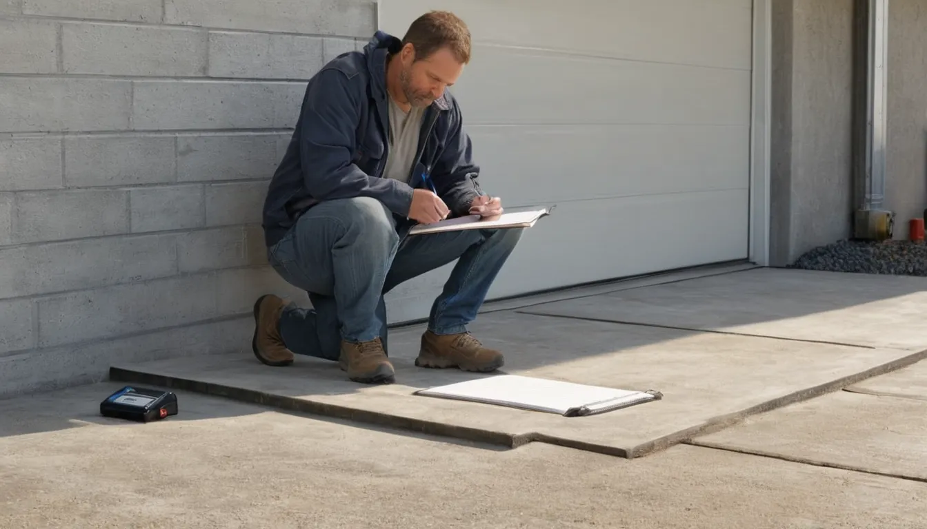 A provider checking a concrete slab before coating in the Loomis area